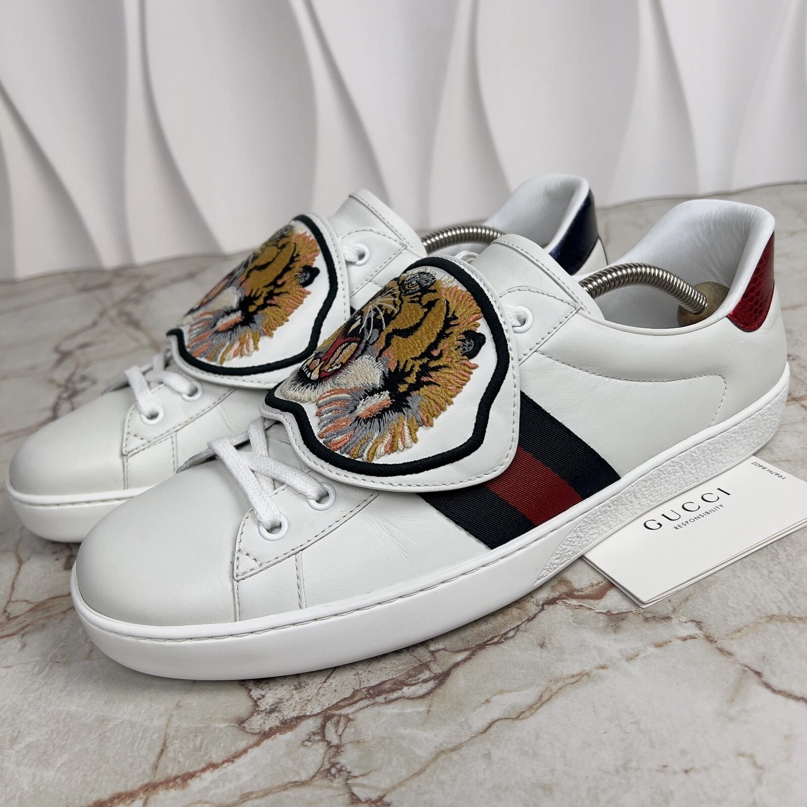 Gucci Ace Web Tiger Sneaker Patch Cuir Blanc Python 10 G ou 10,5 US