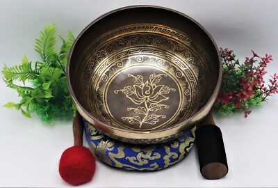 Tranquility and Harmony: 10-Inch Lotus Flower Carved Singing Bowl Set