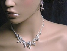 White Sparkling Crystal Bridal Silver Necklace Set Wedding Formal Occasions Prom