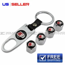 VALVE STEM CAPS + KEYCHAIN WHEEL TIRE SILVER - US SELLER