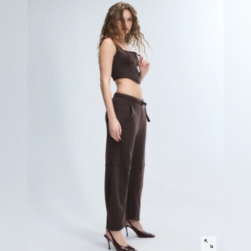 NWT Savage X Fenty high waist Cargo Fleece wide Barrel Leg fleece sweats brown L