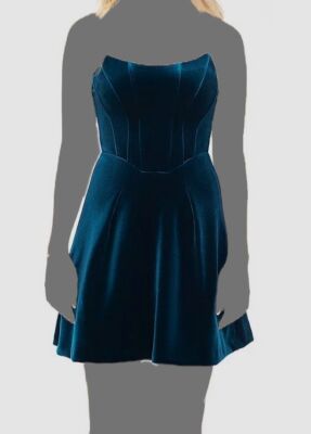 green emerald velvet dress Rare London Women's Blue Drop Waist Strapless Bow Midi Dress 14