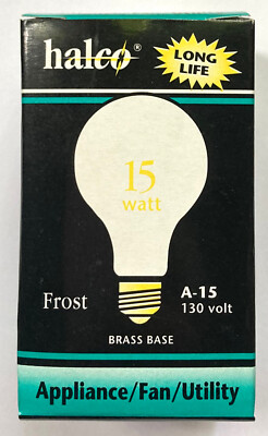 Halco 15W 130V Appliance Fan Utility Light Bulb A15 Frost A15FR15 Brass Base  