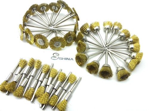 45 pièces ensemble de brosses mélange de polissage de roue en laiton fil pour outil de vernis rotatif Dremel - Photo 1/2