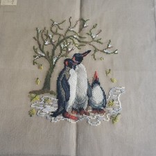 Pre Worked Needlepoint Canvas PENGIUNS  TREE 2831 Size 18" x 18" Madeira