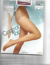 JCPenney Control Top Pantihose Sheer Toes Nude Heel Size Long Rose Smoke NEW