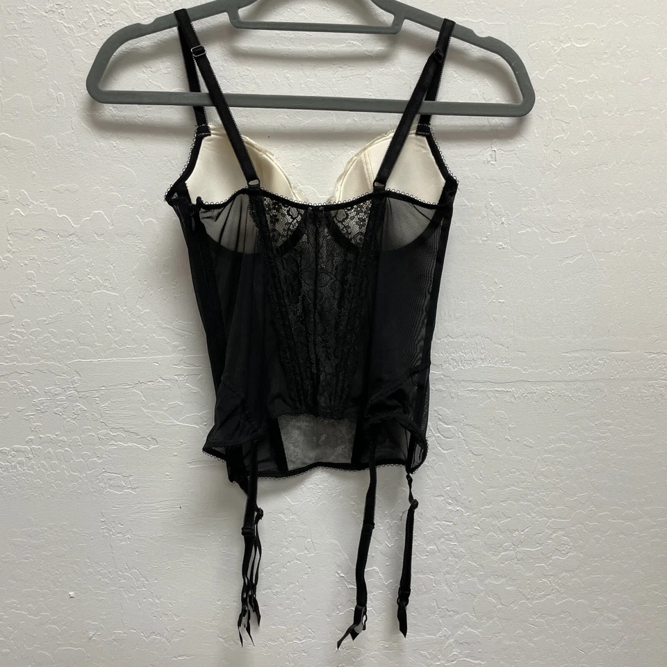 Victoria's Secret Bustier Corsé 34B Ligas Desmontables Negro Blanco Deshuesado Cremallera Foto 4 de 4