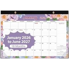 2026 Desk Calendar, Large Desktop/Wall 17"x12" Jan 2026-Jun 2027  , Purple