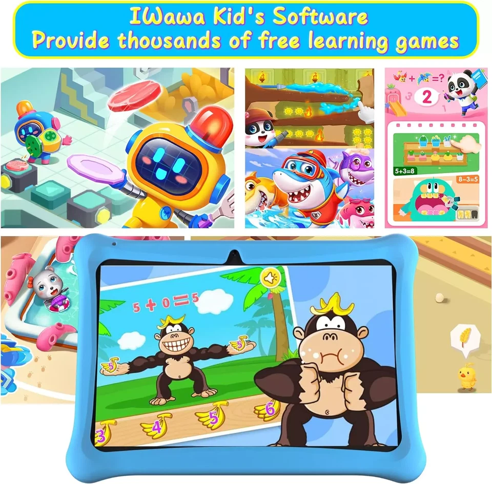 Blau Kinder Tablet 10 Zoll Kids Tablet Android 12 WiFi mit Schutzhülle 2GB+64GB - Bild 2 von 4