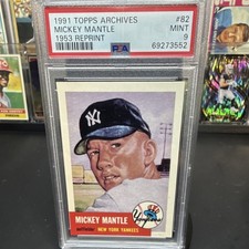 Topps 1991 Archives The Ultimate 1953 Set Mickey Mantle #82 PSA 9 Mint Yankees