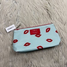 NWT Clinique x Kate Spade Baby Blue Red Lip Print Makeup Bag Pouch 8" x 4"