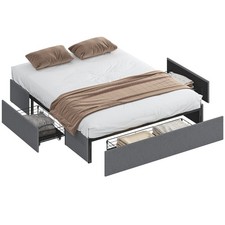 HOMCOM Letto Matrimoniale con 3 Cassetti e Doghe, 165 cm, Grigio