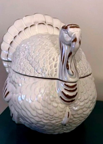 VTG Figural Turkey Lidded Serving Bowl Stoneware Terracotta
