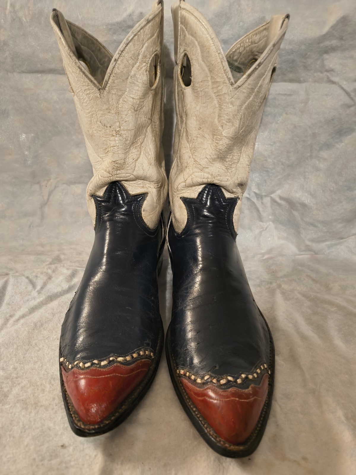 Vintage 1990s Tony Lama Pee Wee  Cowboy Boots Red White And Blue Mens 9.5D - 10D