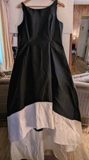  Adrianna Papell Black White High Low Gown Taffeta Dress Size 12 EUC