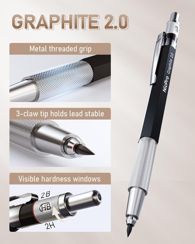 Nicpro 30PCS Art Mechanical Pencil Set in Leather Case, Metal Black, Black - Picture 2 of 8