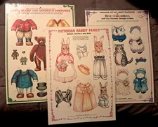 Merrimack Lot of 3 VINTAGE Cut-Out Sheets, Kitty Cucumber, Rabbit TEDDY BEAR NEW