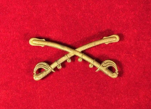 ORIG CIVIL WAR M1858 CAVALRY HAT CAP BADGE INSIGNIA - COMPLETE BACKING