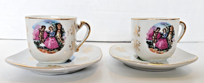 Antique Royal Vienna Style Demitasse Cup Saucer Rococo Courting Couple Gold Gilt