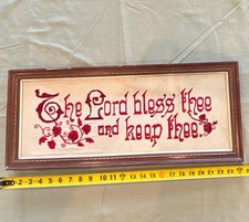 Antique Framed Paper Punch Embroidery Stitch Sampler - Approx 24" x 10"