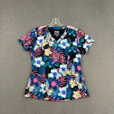 Barco One Nurse Scrub Top Womens Medium Colorful Floral Pockets Workwear Mom