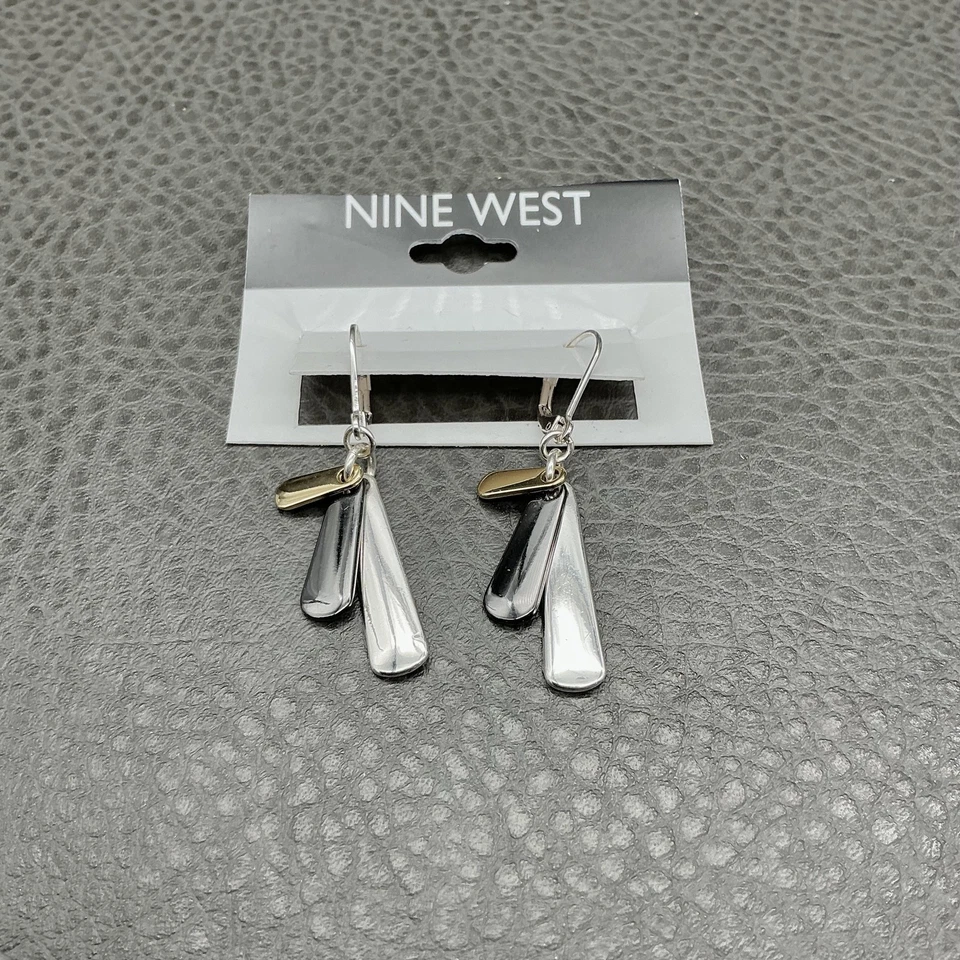 Brincos de gota Nine West pendurados em tom de prata e ouro joias modernas da moda feminina - Imagem 4 de 4