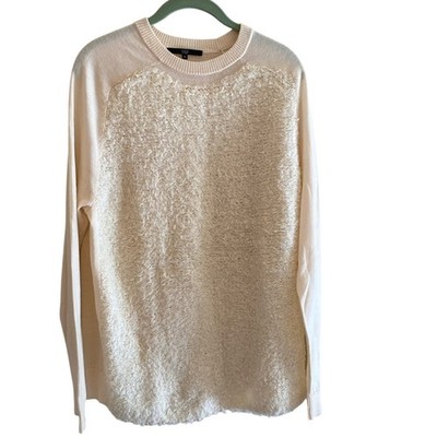 Tibi Wool Blend Long Line L/S Fine Gage Knit Sweater Boucle Front Panel Cream M