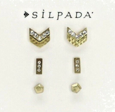 Silpada Brass Swarovski Glitzy Bits Studs Earrings KRP0051 New!