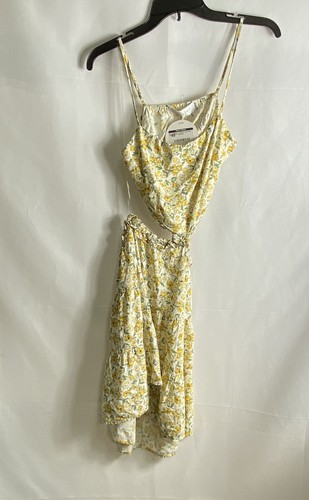 Nectar Clothing Women's Yellow Floral Cut-Out Waist Rayon Dress NWT Sz S
