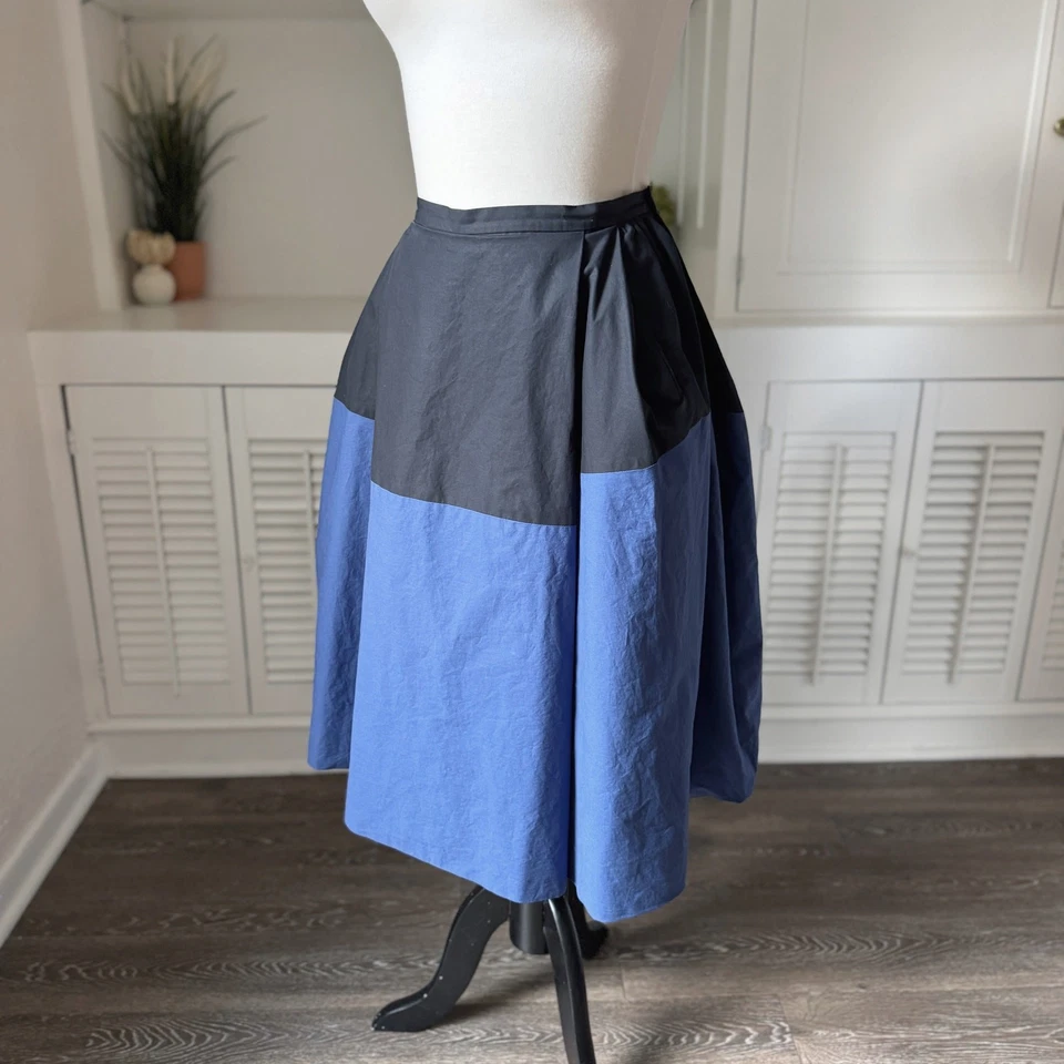 Falda Midi Completa Bottega Veneta Negra Azul Algodón Colorblock Plisada Talla 42/6 Foto 2 de 4