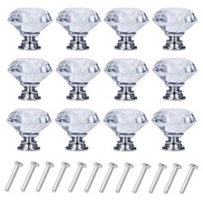 YourGift 12 Pack Drawer Knobs Diamond Shaped Crystal Glass 30mm Cabinet Knobs...