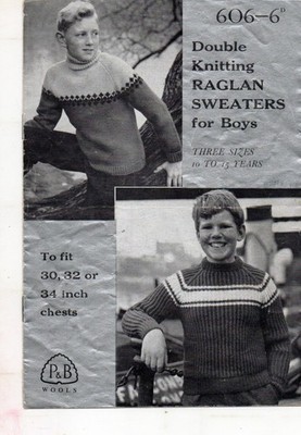 ~ Vintage 1960er P&B Strickmuster für Jungen Raglanärmel Pullover ~ 30'' ~ 34''
