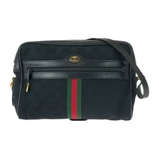 GUCCI vintage Old Gucci Web Stripe Shoulder Bag Black GG canvas/leather