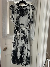 Coast Black White Floral Fit & Flare Long Evening Dress with Cold shoulder UK 6