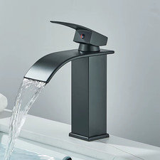 Matte Black Waterfall Basin Faucet Single Handle Mixer Hot Cold Water Basin Cran