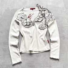 T-shirt manica lunga ricamata fiori Y2K poliziotto Copine Miss Sixty Vibe