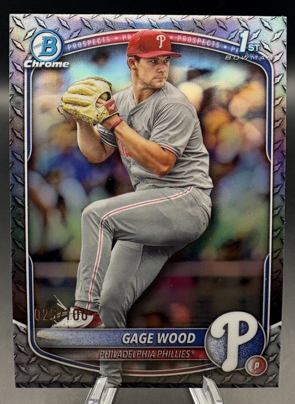 2025 Bowman Draft GAGE WOOD Chrome Steel Metal Refractor 1st /100 Phillies BDC-4