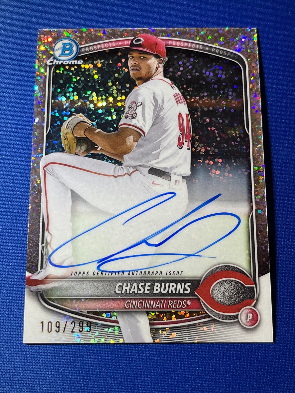 2025 Bowman Chrome Chase Burns #CPA-CB Speckle Refractor AUTO /299 Reds