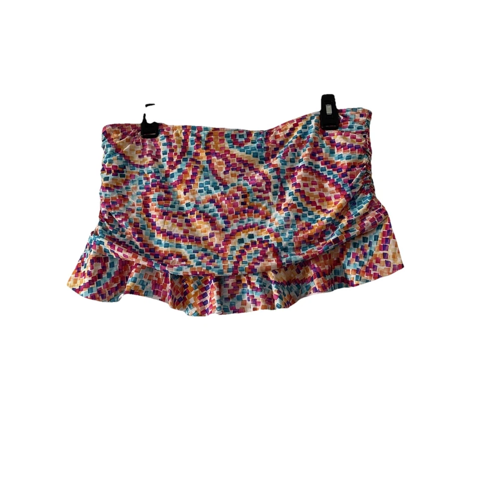 NWT La Blanca Pebble Beach Ruffled Boho Swim Skirt UPF 50+ Multi Mosaic $80 12 - Image 3 of 4