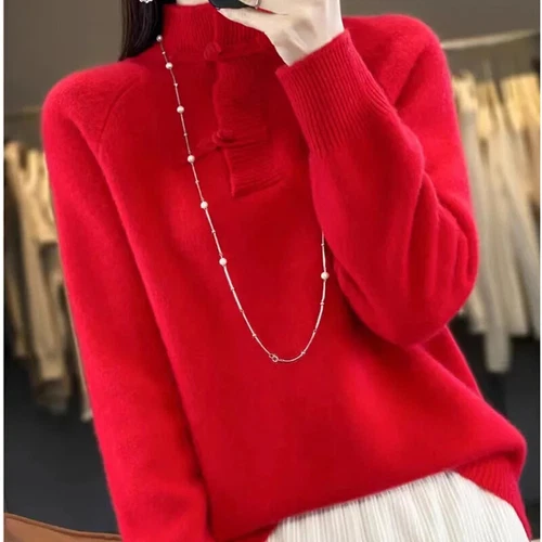 Women Half-high Collar Knitted Basic Sweater Pullover Autumn Winter Soft Top - Bild 10 von 29