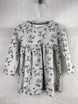 F&F Kleid 18-24 Monate Waschbärgrau Langarm Baumwolle Mädchen