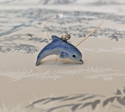 Collier Pendentif Porcelaine Bleu Oiseau Chanceux - Bijou Spirituel Animal, Neuf Avec étiquettes