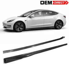 For 17-25 Tesla Model 3 Carbon Fiber Print Side Skirts Rocker Panel - IKON Style