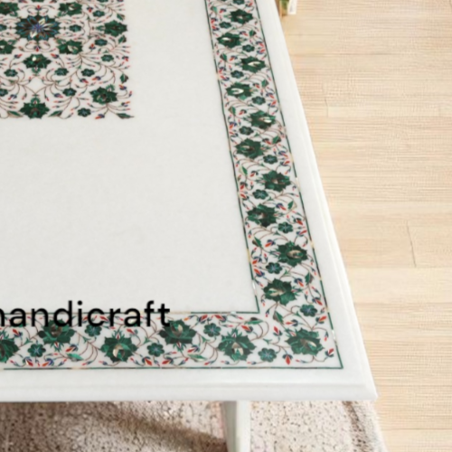 72"x36" White Marble Center Sofa Dining Table Malachite Stone Floral Arts Decors - Picture 4 of 9