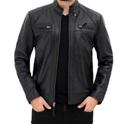 MENS GENUINE CAFE RACER BIKER BLACK LATHER JACKET MEN'S GENUINE SHEEP LEATHER