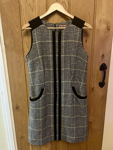 Boden Moon Tweed Wool Shift Dress Check Size 12 Black Yellow