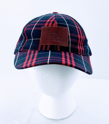 Love Your Melon Strapback Baseball Cap OS Blue Plaid Leather Logo Patch Womens Love Your Melon Baseball Cap Blue Womens Plaid Leather Logo  main image 3