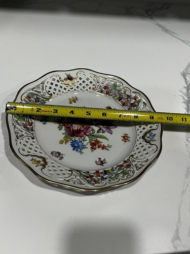 SCHUMANN BAVARIA GERMANY US ZONE CHATEAU DRESDEN RETICULATED 9 1/2” PLATE FLORAL - Picture 2 of 5
