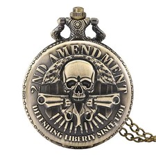 2nd Amendment Bronze Skull Pocket Watch With Necklace Chain Ships from USA
