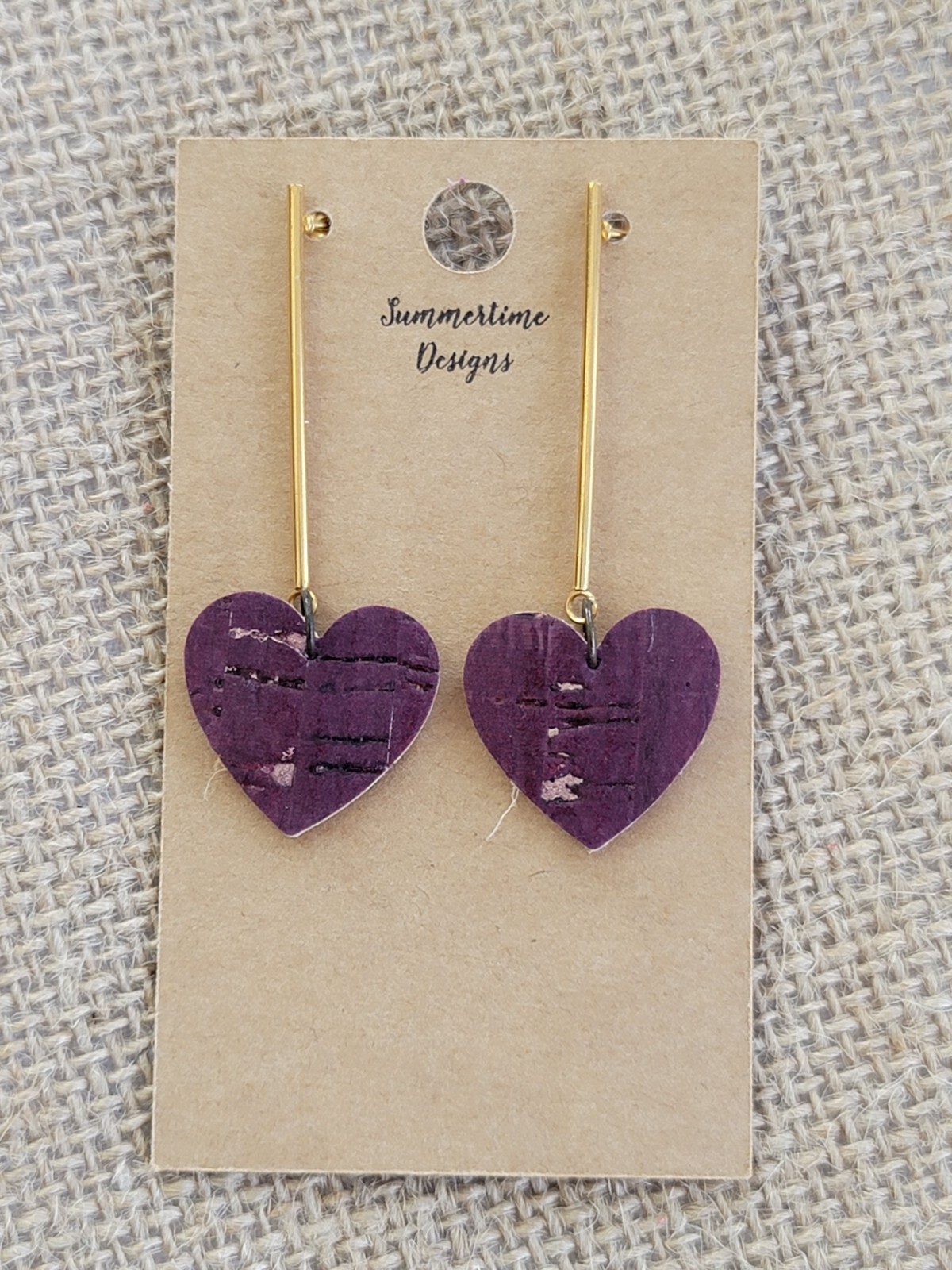 GENUINE Leather Backed Cork Heart Earrings Burgandy w/ Gold Flake 2" eBay